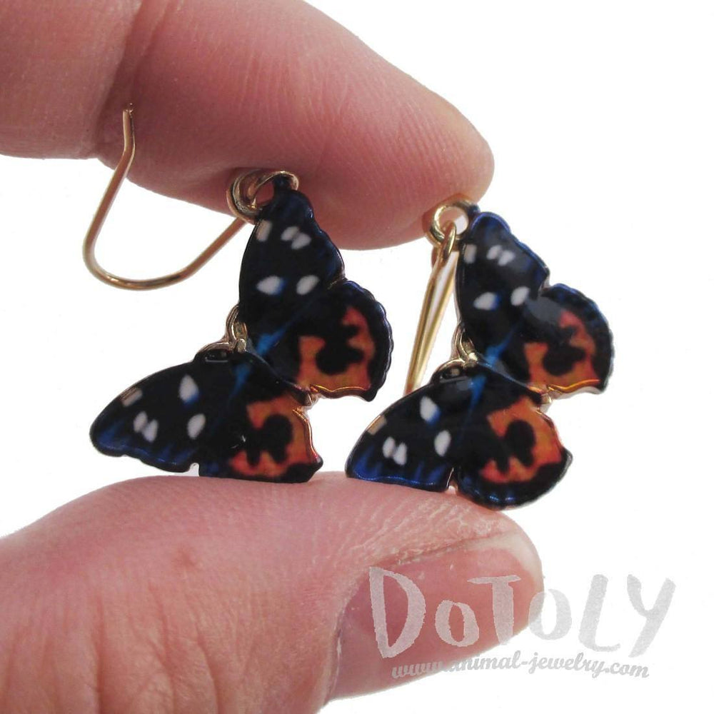 Blue Black Orange Butterfly Shaped Dangle Earrings | Animal Jewelry