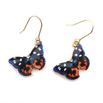 Blue Black Orange Butterfly Shaped Dangle Earrings | Animal Jewelry