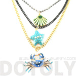Blue Crab Starfish Sea Shell Sea Creatures Themed Multi Layered Necklace | DOTOLY