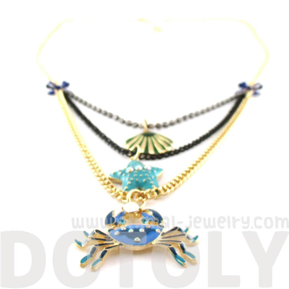 Blue Crab Starfish Sea Shell Sea Creatures Themed Multi Layered Necklace | DOTOLY