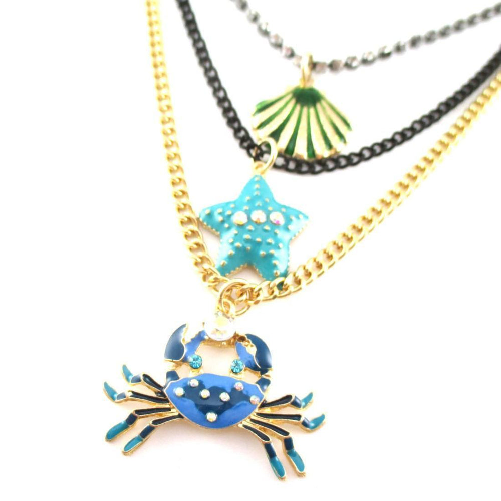 Blue Crab Starfish Sea Shell Sea Creatures Themed Multi Layered Necklace | DOTOLY