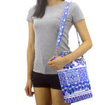 Blue Mosaic Floral Print Pattern Crossbody Duck Top Handle Tote Bag