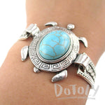 Boho Chic Sea Turtle Bracelet in Silver with Turquoise Beaded Detail