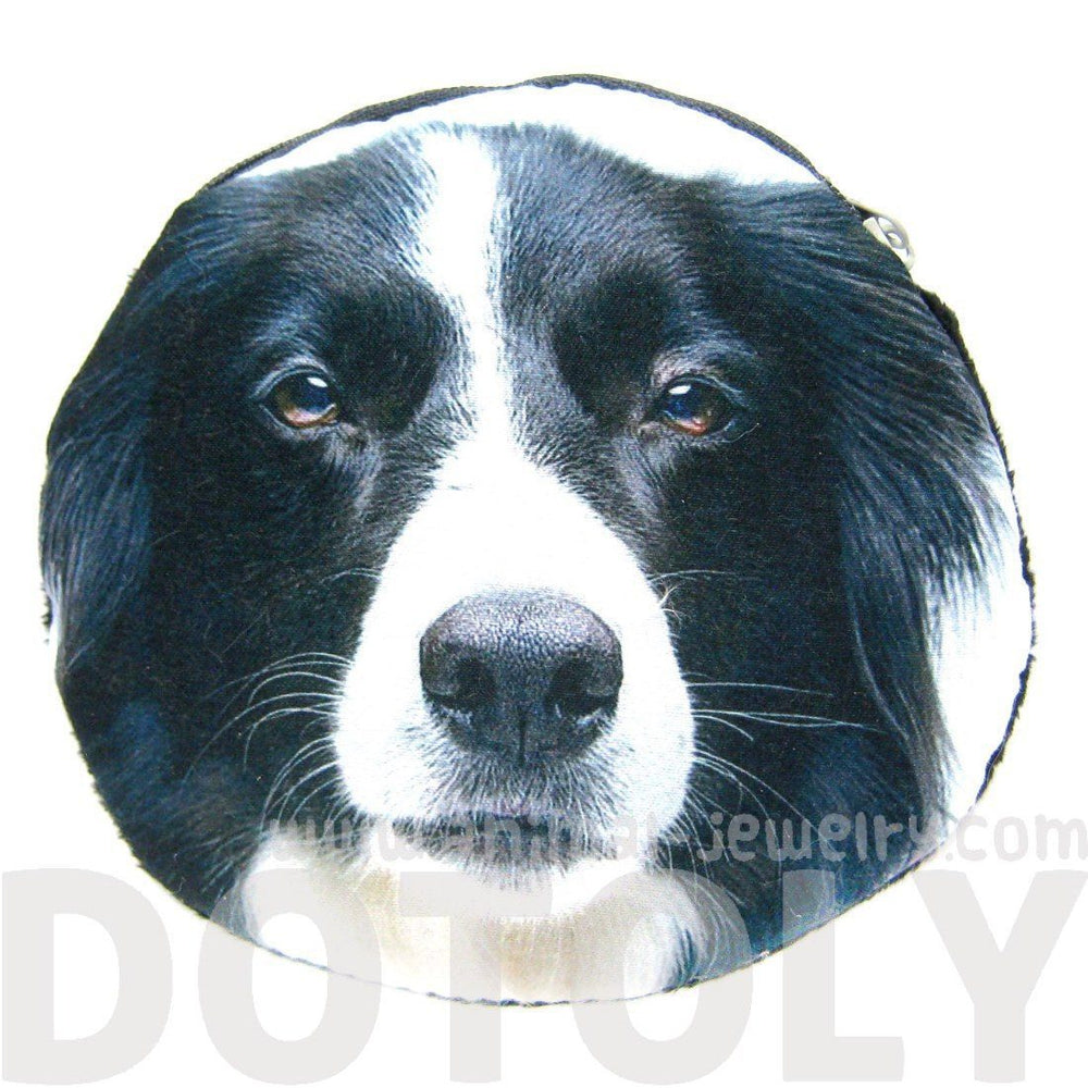 Border Collie Puppy Dog Face Shaped Soft Fabric Zipper Coin Purse Make Up Bag | DOTOLY