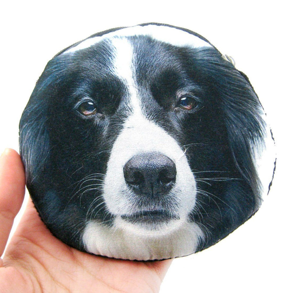 Border Collie Puppy Dog Face Shaped Soft Fabric Zipper Coin Purse Make Up Bag | DOTOLY