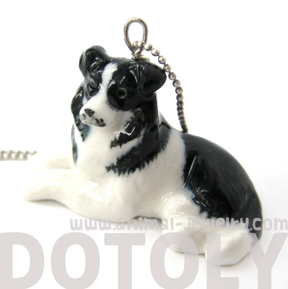 Border Collie Puppy Dog Porcelain Ceramic Animal Pendant Necklace | Handmade | DOTOLY