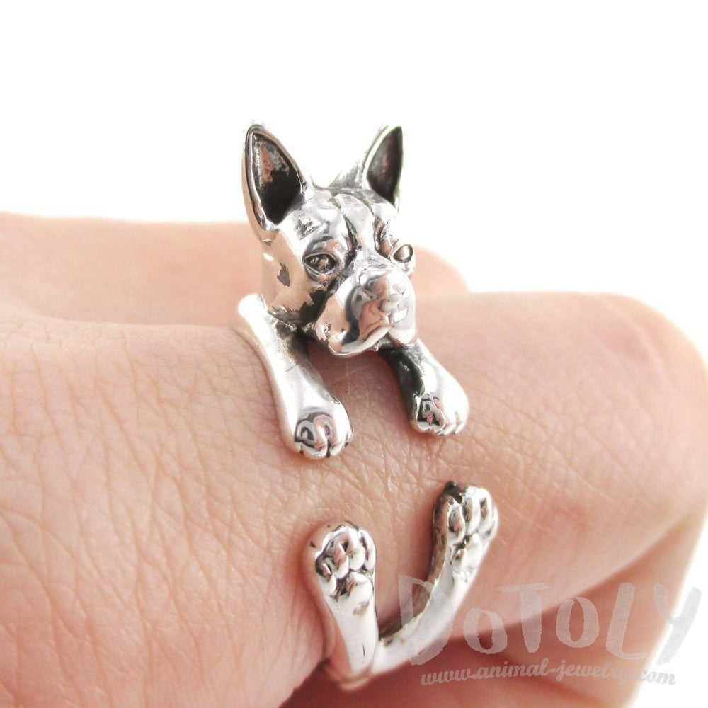 925 Sterling Silver Boston Terrier Shaped Animal Ring