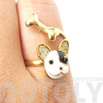 Boston Terrier Puppy Face and Bone Shaped Adjustable Wrap Ring | Gifts for Dog Lovers | DOTOLY