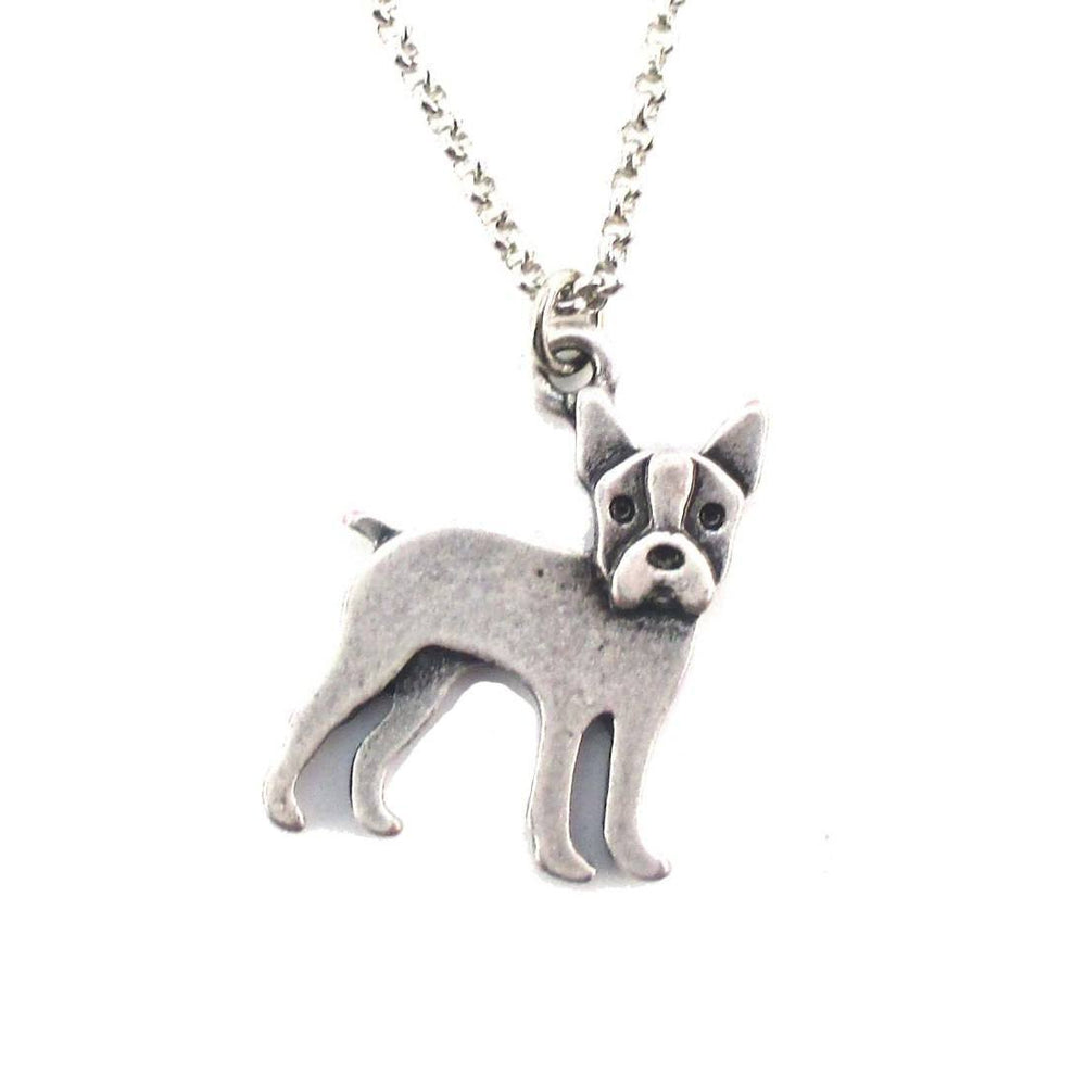 Boston Terrier Puppy Shaped Charm Necklace in Silver | Animal Jewelry