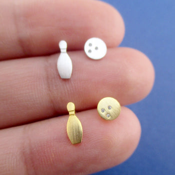 Bowling League Themed Bowling Pin and Ball Shaped Small Stud Earrings