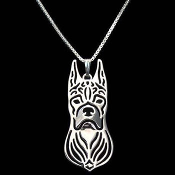 Boxer Dog Face Cut Out Shaped Pendant Necklace in Silver | Animal Jewelry | DOTOLY