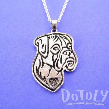 Boxer Puppy Dog Portrait Pendant Necklace in Silver | Animal Jewelry | DOTOLY