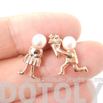 Boy Proposing to Girl Shaped Stud Earrings in Rose Gold with Pearls | DOTOLY | DOTOLY