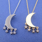 Bright Crescent Moon Pendant Dangling Rhinestone Star Charm Necklace