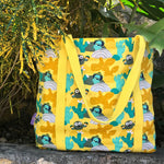 Bright Yellow Cactus Desert Print Large Utility Market Tote Bag with Zip
