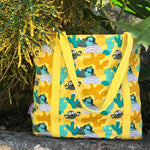 Cactus and Tropical Bird Print Large Utility Zip Closure Market Tote Bag