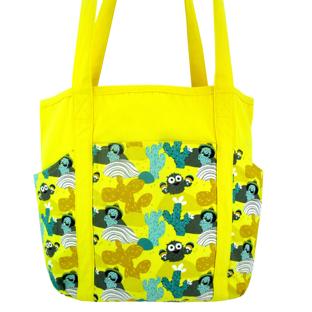 Large Shoulder Tote Diaper Bag with Bright Yellow Desert Cactus Print
