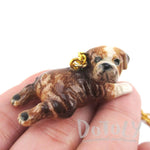 British Bulldog Puppy Dog Porcelain Ceramic Animal Pendant Necklace