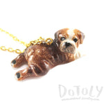 British Bulldog Puppy Dog Porcelain Hand Painted Ceramic Animal Pendant Necklace | Handmade | DOTOLY