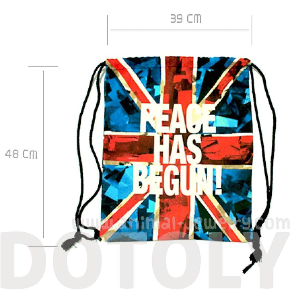 British Flag Peace Has Begun Typography Print Drawstring Cinch Backpack Bag for Women | DOTOLY | DOTOLY