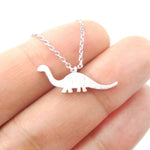 Brontosaurus Dinosaur Silhouette Prehistoric Animal Themed Charm Necklace in Silver | DOTOLY