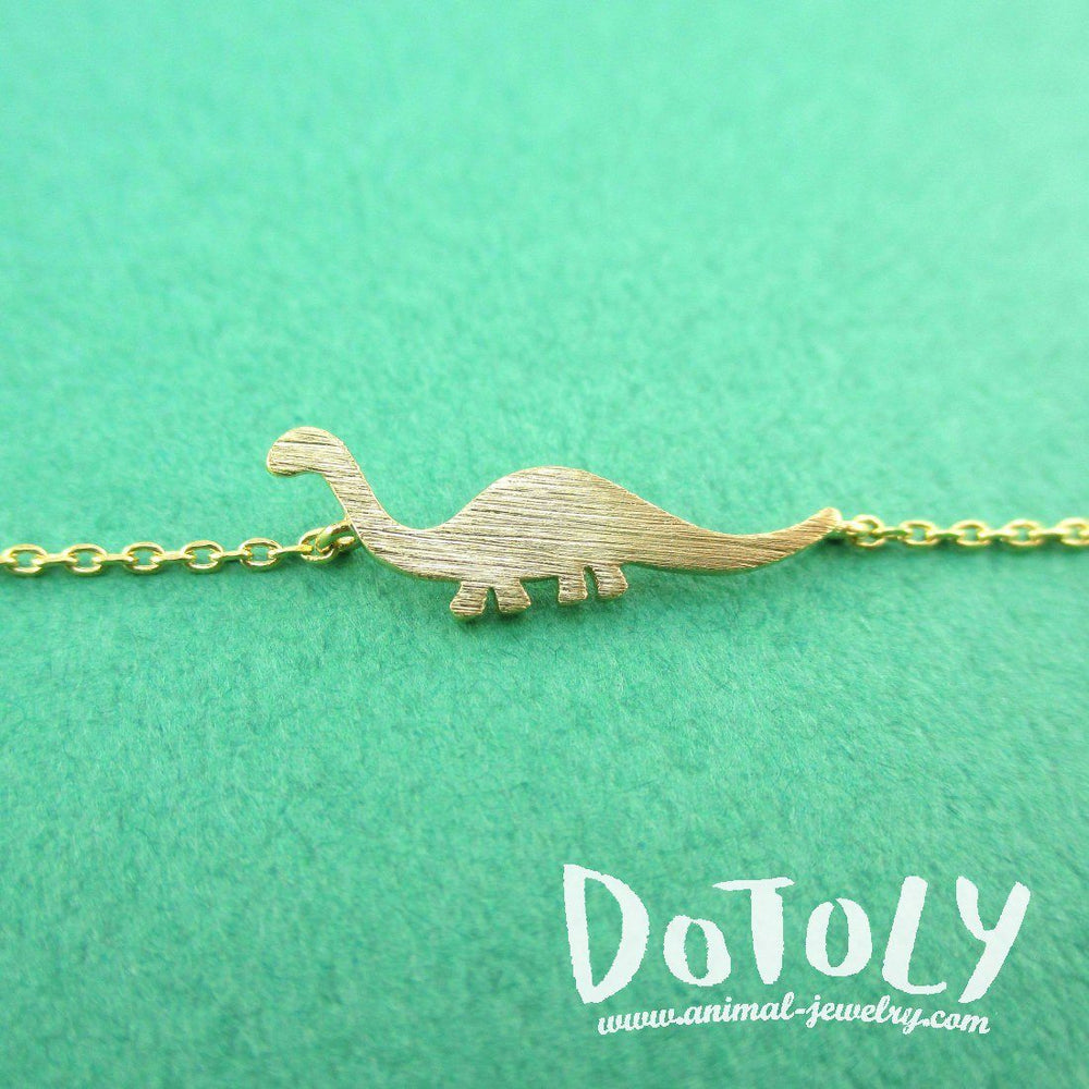 Brontosaurus Dinosaur Silhouette Prehistoric Themed Charm Bracelet in Gold | DOTOLY