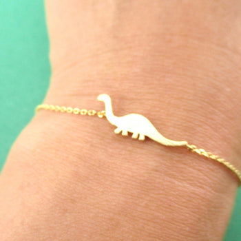 Brontosaurus Dinosaur Silhouette Prehistoric Charm Bracelet in Gold