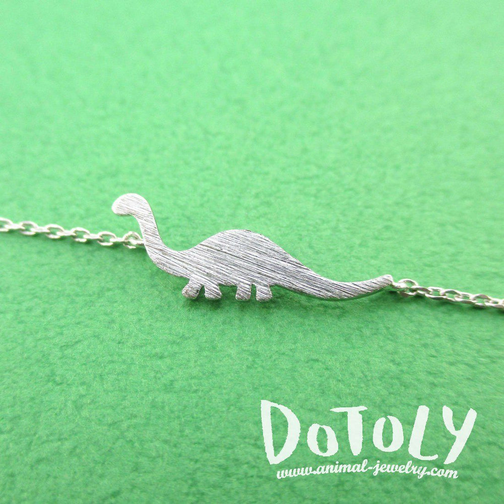 Brontosaurus Dinosaur Silhouette Prehistoric Themed Charm Bracelet in Silver | DOTOLY