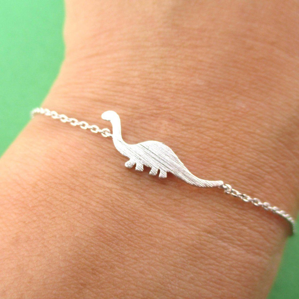 Brontosaurus Dinosaur Silhouette Prehistoric Themed Charm Bracelet in Silver | DOTOLY