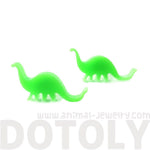 Brontosaurus Silhouette Dinosaur Shaped Laser Cut Stud Earrings in Green | DOTOLY