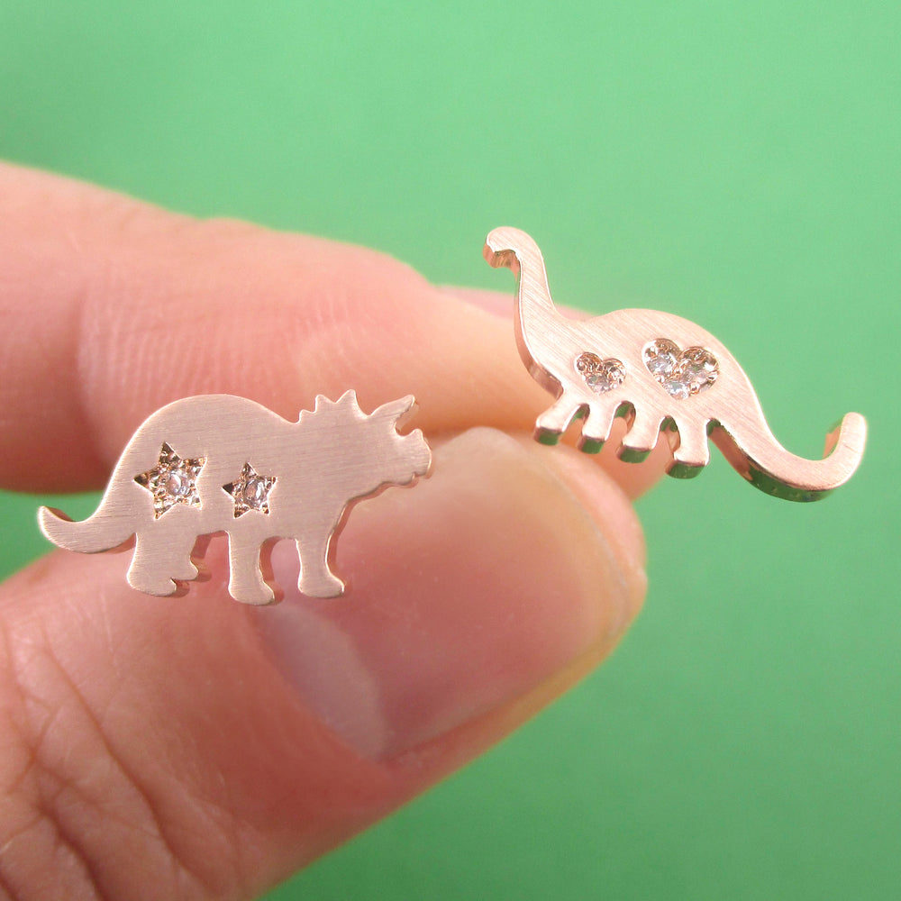 Brontosaurus Triceratops Dinosaur Silhouette Shaped Stud Earrings