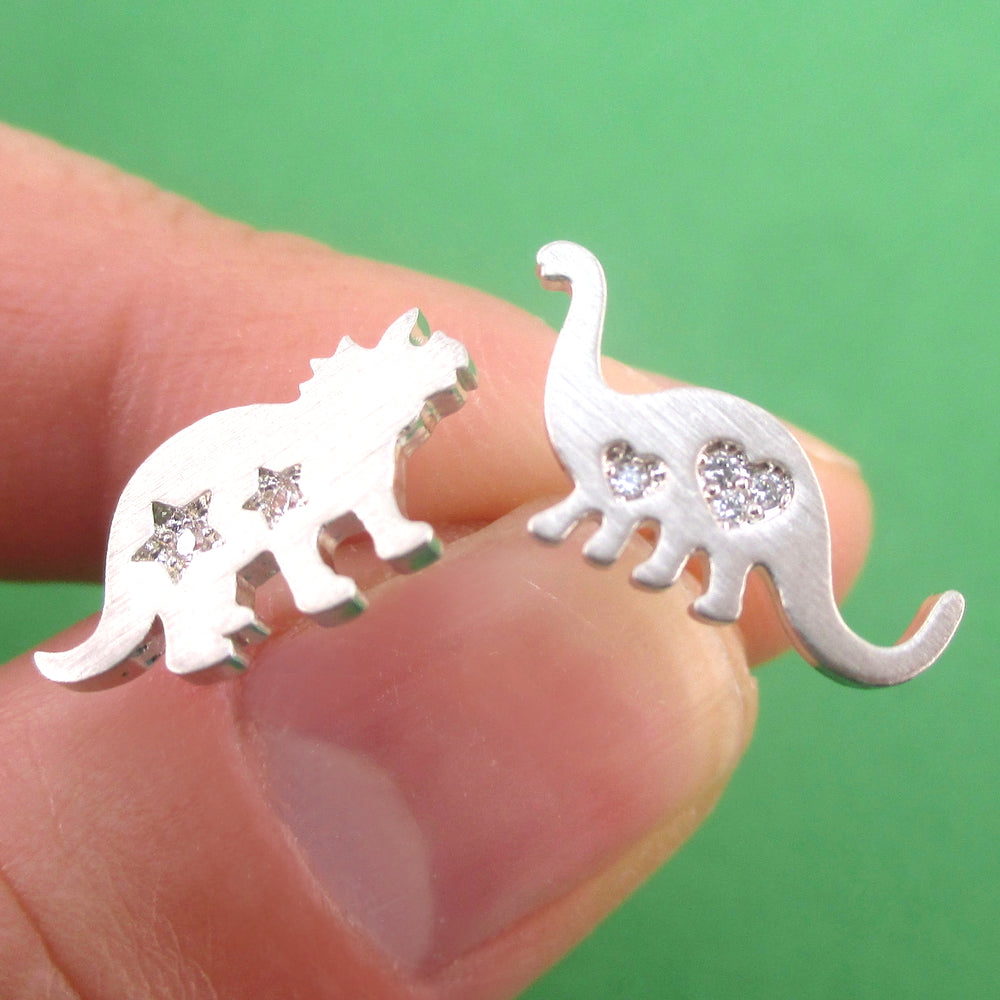 Brontosaurus Triceratops Dinosaur Silhouette Shaped Stud Earrings