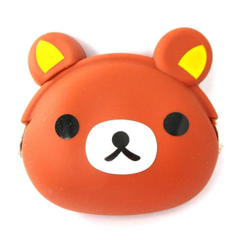 Brown Rilakkuma Bear Shaped Animal Mimi Pochi Silicone Clasp Coin Purse Pouch | DOTOLY