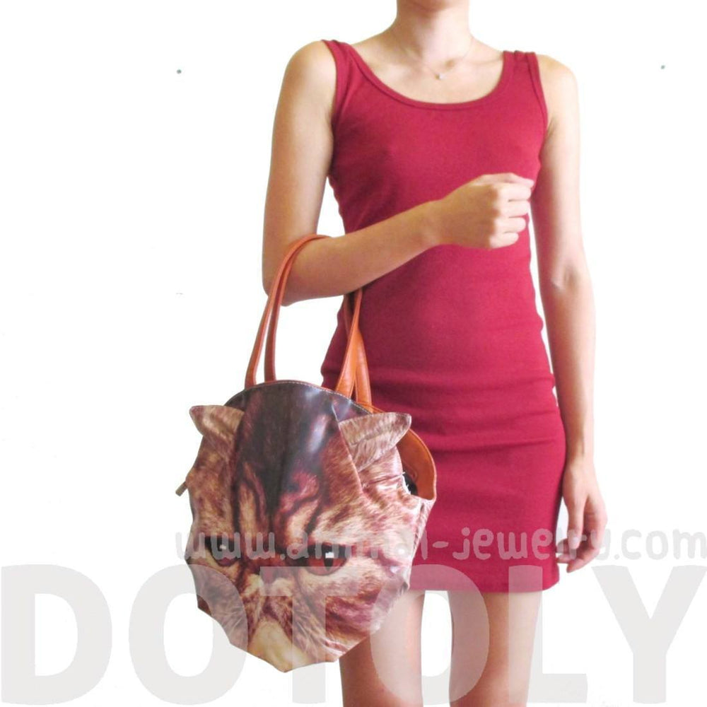 Brown Tabby Cat Face Shaped Shoulder Bag | Gifts for Cat Lovers | DOTOLY