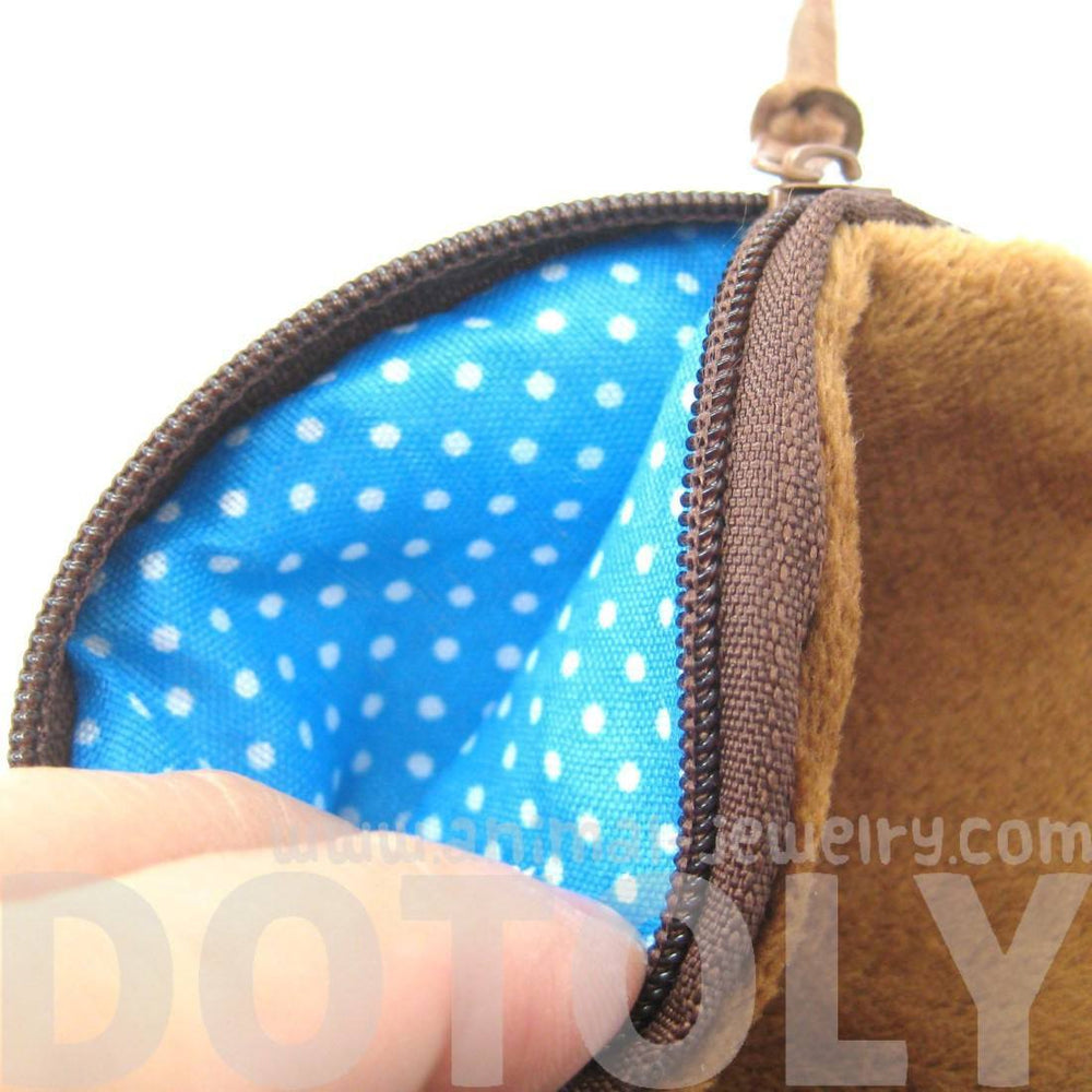 Brown Toy Poodle Puppy Dog Face Shaped Soft Fabric Zipper Coin Purse Make Up Bag | DOTOLY