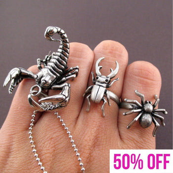 Insect Themed Spider and Stag Beetle Ring and Scorpion Necklace Set