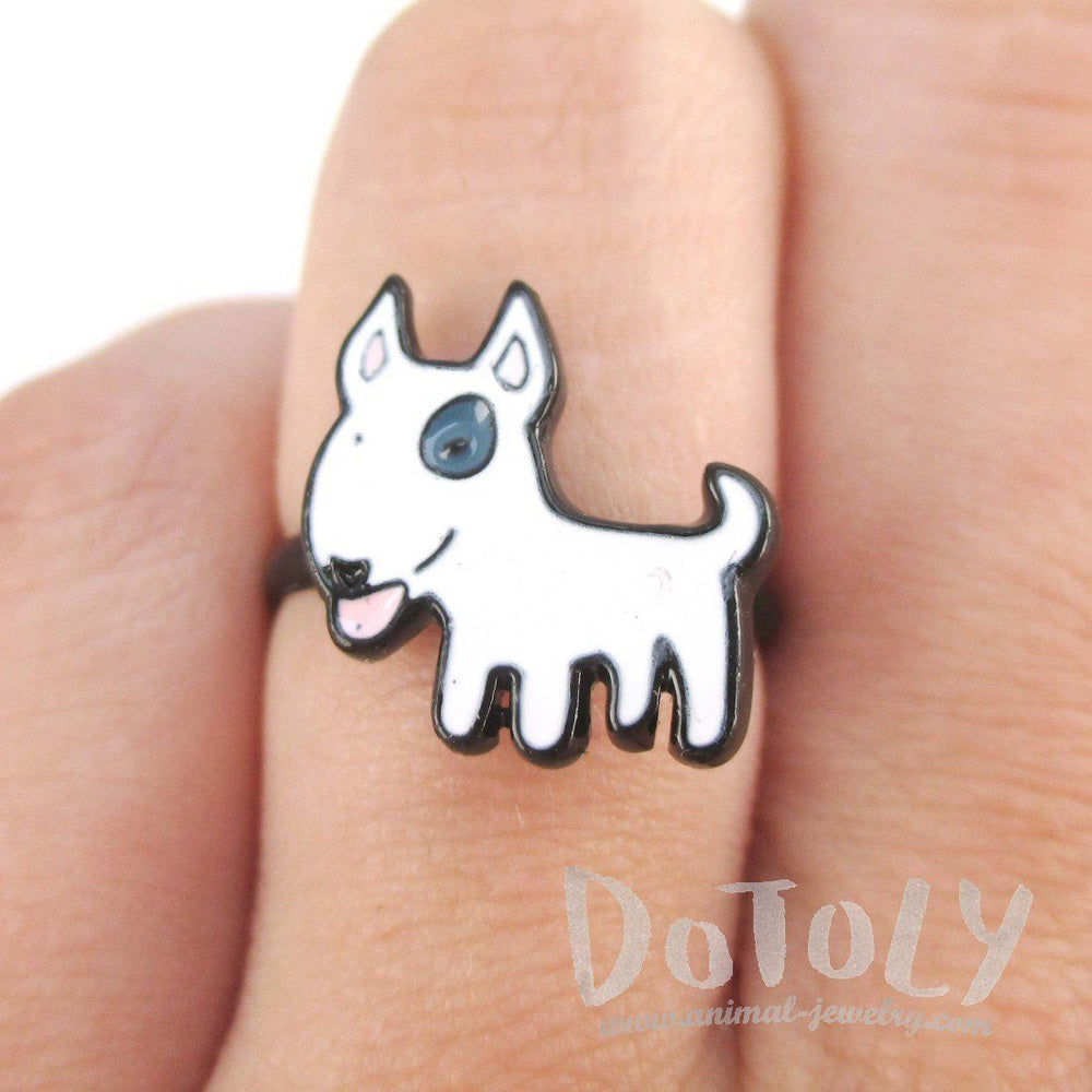 Bull Terrier Shaped Enamel Adjustable Ring for Dog Lovers | DOTOLY