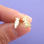 Bunny and Carrot Shaped Allergy Free Stud Earrings in Gold | DOTOLY