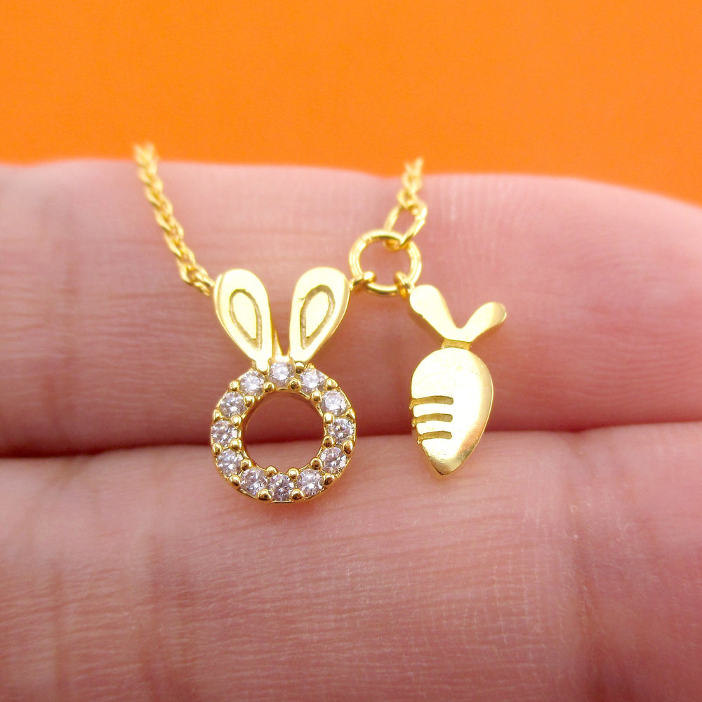 Bunny Rabbit and Carrot Charm Necklace in Gold or Silver | DOTOLY