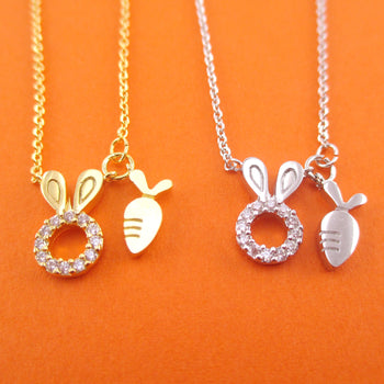 Bunny Rabbit and Carrot Charm Necklace in Gold or Silver | DOTOLY
