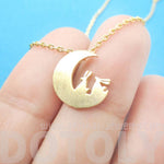 Bunny Rabbit on the Moon Silhouette Shaped Pendant Necklace in Gold | Animal Jewelry | DOTOLY