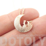 Bunny Rabbit on the Moon Silhouette Shaped Pendant Necklace in Rose Gold | Animal Jewelry | DOTOLY