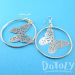 Butterfly Filigree Cut Out Hoop Drop Earrings in Silver | DOTOLY | DOTOLY