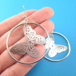 Butterfly Filigree Cut Out Hoop Drop Earrings in Silver | DOTOLY | DOTOLY