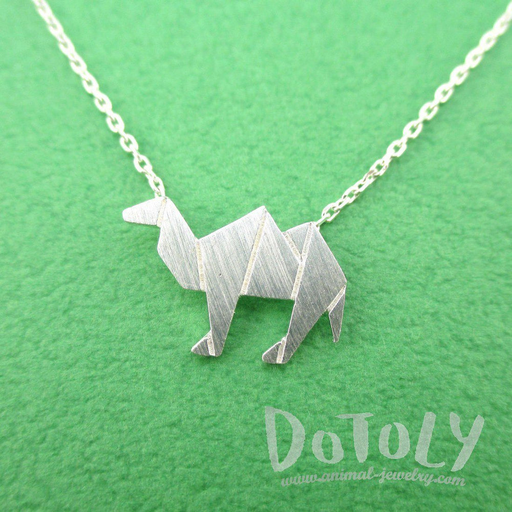 Camel Origami Shaped Pendant Necklace in Silver | DOTOLY