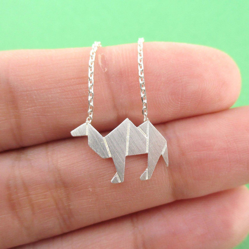 Camel Origami Shaped Pendant Necklace in Silver | DOTOLY