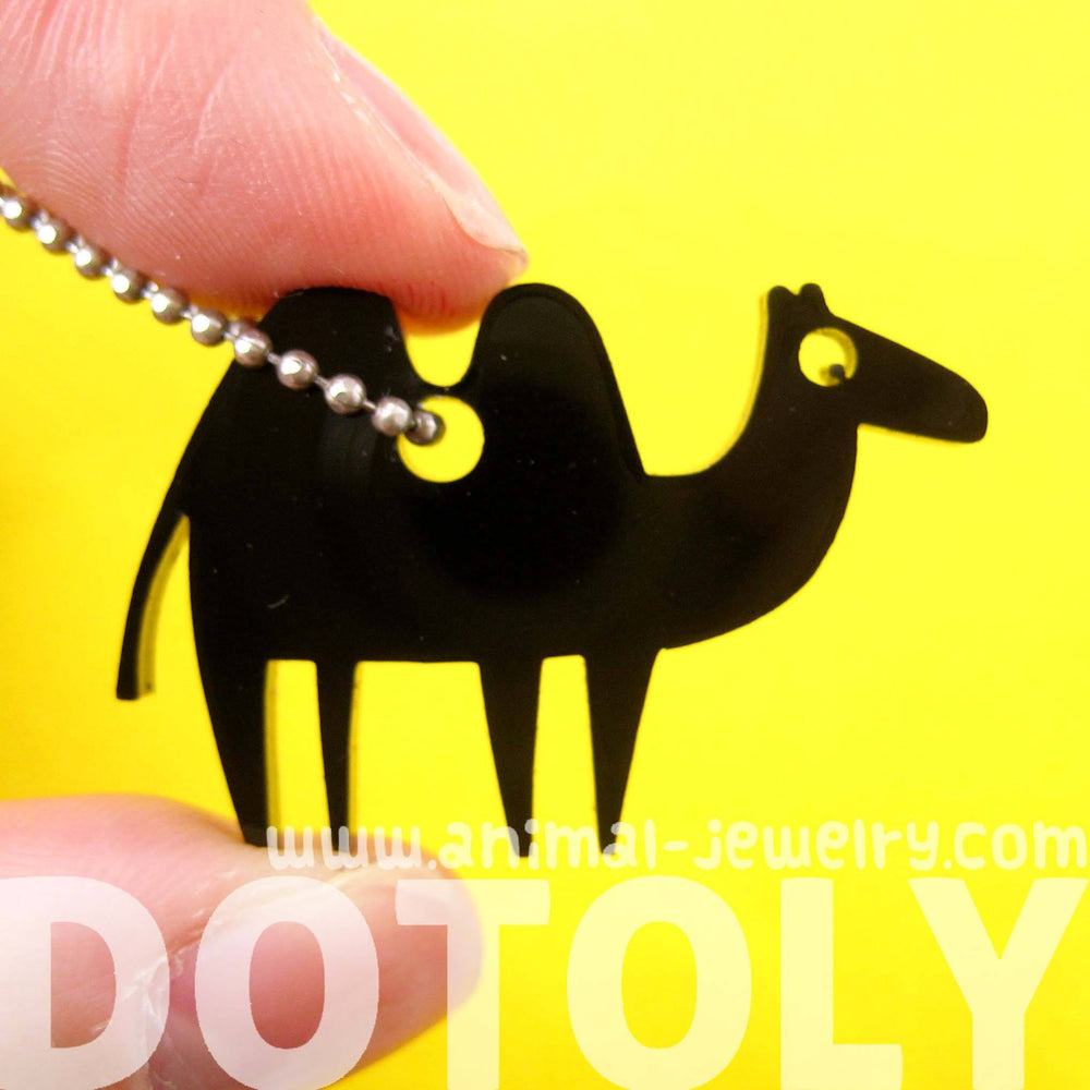 Camel Silhouette Shaped Pendant Necklace in Black Acrylic | Animal Jewelry | DOTOLY