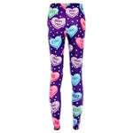 Candy Hearts Sweethearts Print Polka Dot Legging Pants for Women in Purple | DOTOLY