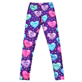 Candy Hearts Sweethearts Print Polka Dot Legging Pants for Women in Purple | DOTOLY
