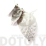 Cartoon Owl Shaped Dangle Hoop Earrings in Silver | Animal Jewelry | DOTOLY